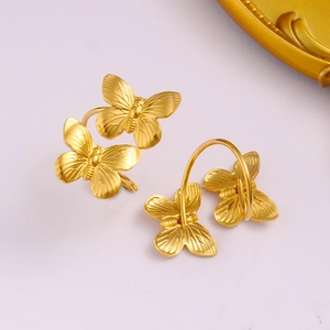 Golden double butterfly open ring in 18K titanium steel with a minimalist royal style