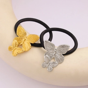 Set d'élastiques à cheveux avec papillons dorés et argentés au design créatif