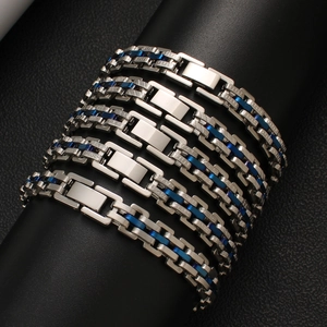 Bracelet chaîne à maillons en acier inoxydable hip hop avec accents bleus pour hommes et femmes