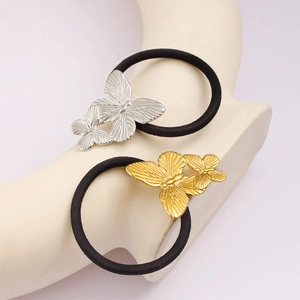 Élastiques à cheveux vintage papillon élégants en or et argent pour queue de cheval