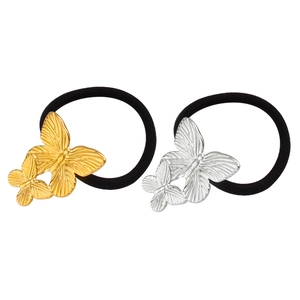 Lot de deux chouchous avec charms papillons métalliques en finition or et argent