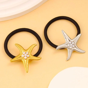 Élastique Cheveux Étoile de Mer en Acier Inoxydable Avec Fausse Künstliche Perle Style Océan Or Argent Accessoires de Coiffure