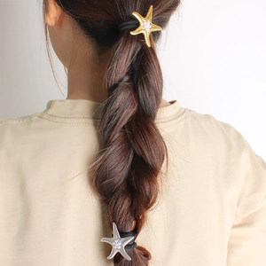 Lot d'élastiques à cheveux étoile de mer et perles en or et argent pour queues de cheval