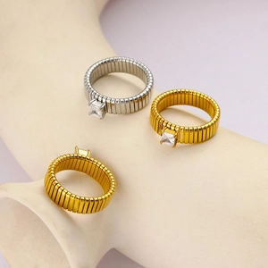 18K gold plated flexible tubogas rings with square zircon stones for women