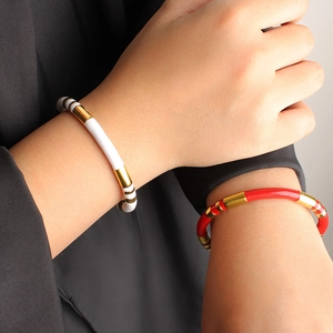 Colorful striped stainless steel open bangles with vibrant enamel finish for men and women