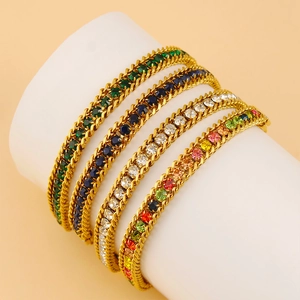 Ensemble de bracelets en acier inoxydable doré orné de pierres de zircon colorées chic