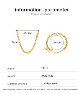 Polished 18K gold stainless steel mariner link necklace and bracelet set specifications