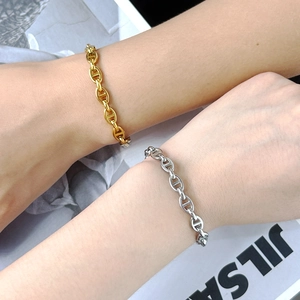Polished titanium steel interlocking anchor link chain bracelets in gold and silver