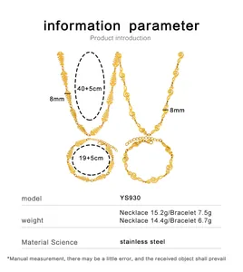 Size chart for 18K gold-plated stainless steel necklace and bracelet jewelry set