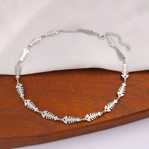 Detailed shot of fishbone link chain jewelry with lobster clasp and adjustable length extension