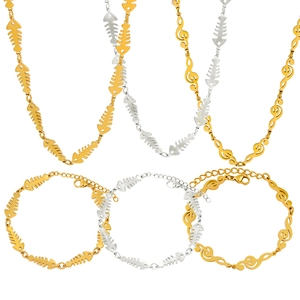18K gold fishbone and music note necklace set in stainless steel for women