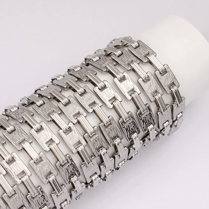Textured stainless steel link chain bracelet with industrial rectangular pattern