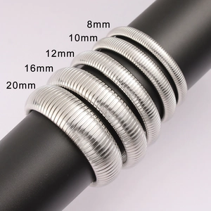Detail of stretch snake bone stainless steel bracelets in 8mm to 20mm widths