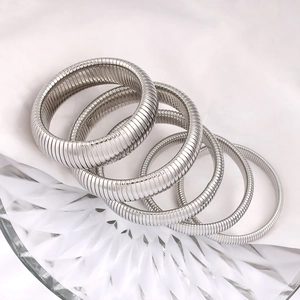 Tubogas Style 304 Stainless Steel Stretch Bracelet For Women Men Minimalist Spiral Texture Elastic Bangle Jewelry Gift
