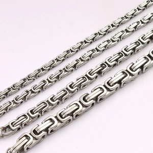 Polished silver stainless steel Byzantine chain links in four different widths for men