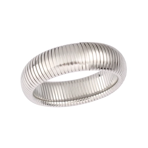Detailed macro shot of silver stainless steel tubogas snake chain elastic bangle
