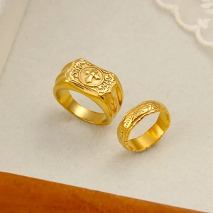 Vintage Stainless Steel 18K Gold Plated Cross Shield Ring Floral Pattern Band Ring For Men Women Fashion Jewelry Gift