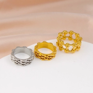 Mechanical industrial bike chain style rings in silver and gold plating