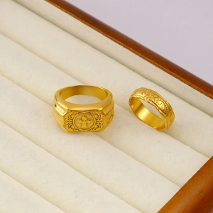 Chic 18K gold plated stainless steel rings with cross and floral engraved patterns