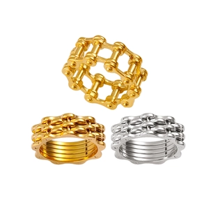 Industrial 18K gold and silver plated stainless steel gear chain rings for men and women