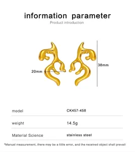 Detailed size chart of fluid irregular gold stud earrings in stainless steel