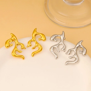 Stainless Steel Geometric Irregular Fluid Stud Earrings High Polish Liquid Metal Gold Silver Earrings For Women Jewelry
