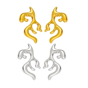 Abstract fluid geometric stud earrings in polished 18K gold and silver steel finish