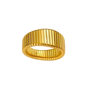 Modern minimalist golden tubogas ring with a distinctive industrial spiral texture