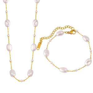 Elegante conjunto de joyas de acero inoxidable bañado en oro 18K con perlas barrocas