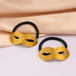 Set of 2 minimalist 18K gold plated figure-8 hair ties with black high-elastic bands
