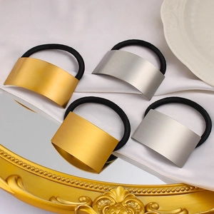 French vintage elastic hair ties with arched gold and silver brushed metal decorative pieces
