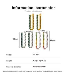 Specifiche dettagliate sulle dimensioni degli orecchini a U in acciaio con gemme colorate
