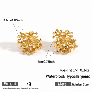 Détails des boucles d'oreilles branche de corail doré en acier inoxydable étanche