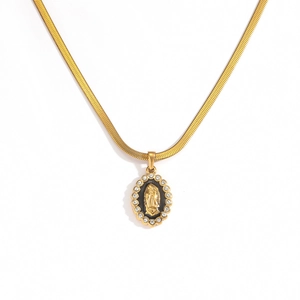 Gold stainless steel snake chain with a vintage Virgin Mary pendant and zircon accents