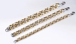 Detailvergleich von drei Byzantiner-Armbändern für Herren mit Gold- und Silbergliedern