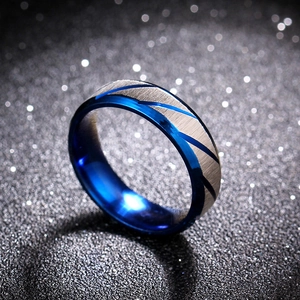 Bague minimaliste de 8mm en acier inoxydable brossé bleu et argent pour hommes au design