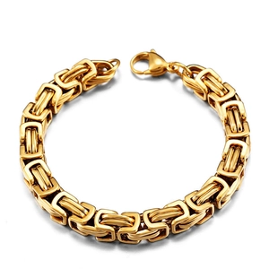 Herren Armband aus vergoldetem Edelstahl mit quadratischer Byzantiner Kette und Karabiner