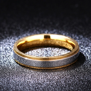 Two-tone 316 stainless steel ring with silver frosted center and gold mirror edges