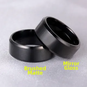 Polished and dull polish 316 titanium steel rings for men with double beveled edges