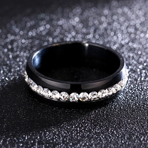Luxury 6mm black stainless steel ring with full circle clear zircon inlay for unisex style