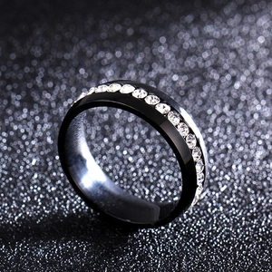 Luxury 6mm black ring with full circle of round clear crystals for a minimalist style