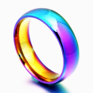 Rainbow gradient stainless steel ring featuring a vibrant multi-color metallic finish