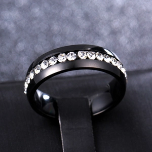 Luxury 6mm black stainless steel ring featuring full channel-set white cubic zirconia stones