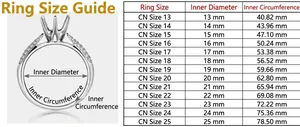Detailed size chart for 8mm stainless steel rings showing diameter and circumference