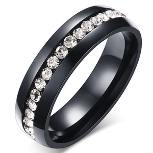 Sleek 6mm black minimalist ring with channel-set round sparkling stones