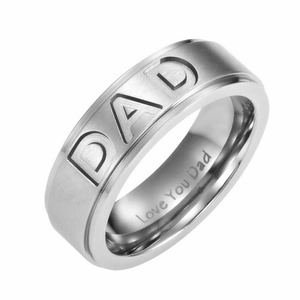 8mm silver stainless steel ring with DAD engraving and Love You Dad quote for men