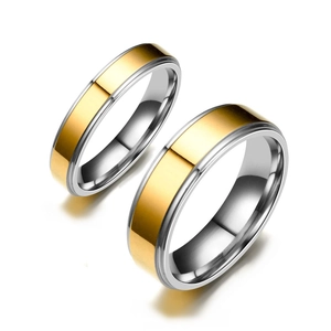 Conjunto de anillos para pareja bicolor en acero inoxidable pulido oro y plata
