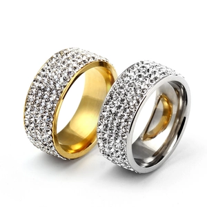 Classic 5-row crystal paved stainless steel rings in gold and silver finish