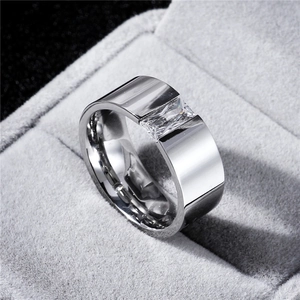 Minimalist Mirror Polished Stainless Steel Ring With Rectangle Zircon Inlay Unisex Fashion Jewelry Daily Casual Ring