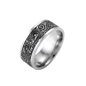 Vintage 8mm Titanstahlring für Herren mit Spiralkenmuster und silbernem Metall-Finish